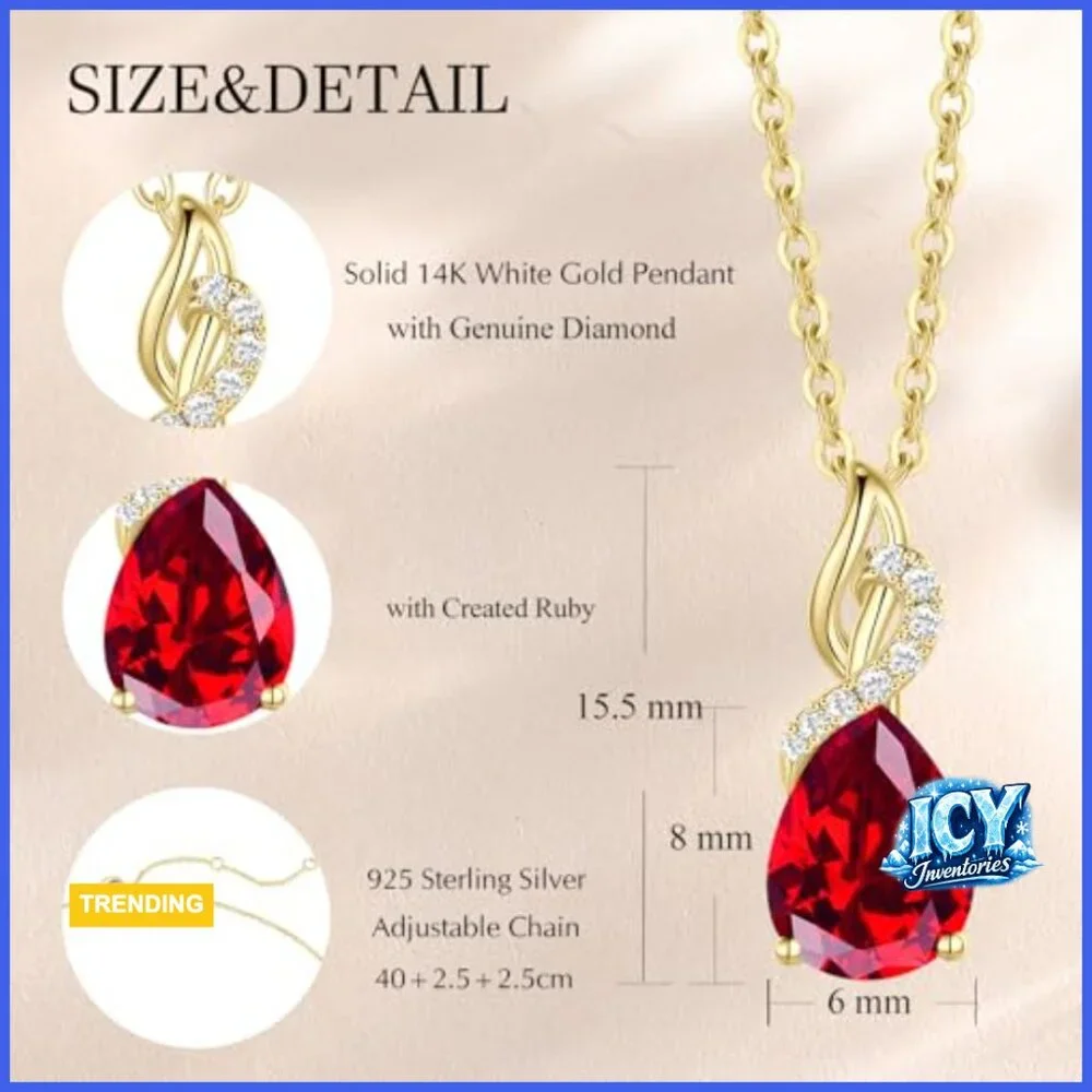 14K Solid Yellow Gold Teardrop Pendant Necklace with Diamond Birthstone - Picture 2 of 7